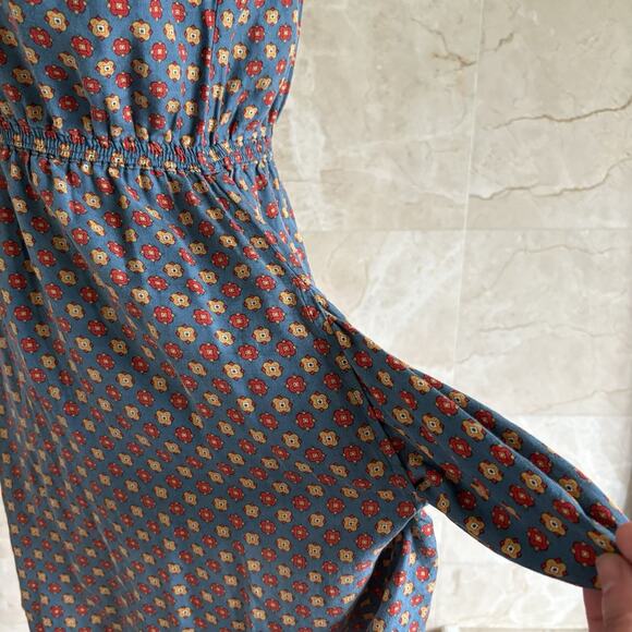 Jack Wills Silk Cotton Ruffle Tiered Mini Dress Blue Floral, Size 4, Preppy Y2K - Picture 6 of 8